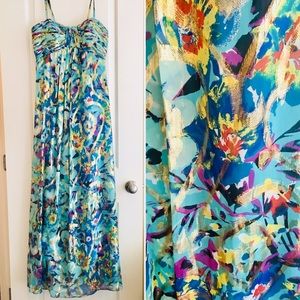 ⬇️Oleg Cassini Metallic Gold/Mutlicolor Maxi Dress